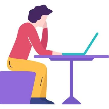 Pensive man work laptop vector find solution icon Stock Illustration