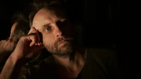 Pensive Middle-Aged Man Lost in Thought Stock Footage 292872847