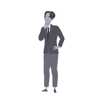 Pensive Office Man Character Thinking and Considering Something Vector Stock Illustration