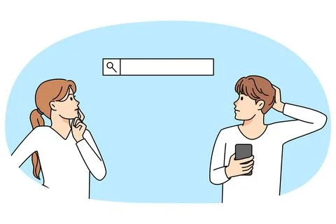 Pensive people thinking browsing on web Stock Illustration