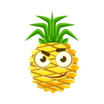 Pensive pineapple face. Cute cartoon emoji character vector Illustration Stockillustratie