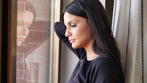 Pensive Pretty Depressed Young Woman, Looking Down Stock Footage