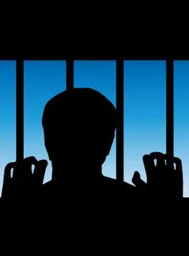 Pensive Prisoner Looking Out From The Window Of His Prison Cell Stock Illustration