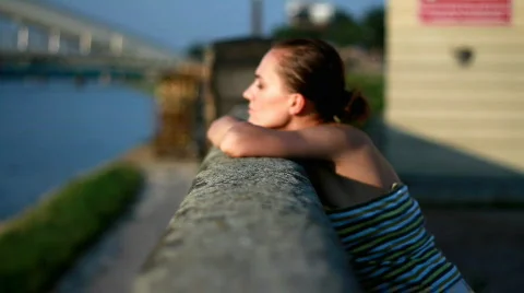 Pensive sad woman, zoom in Stock Footage