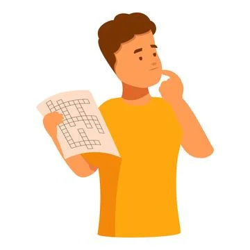 Pensive student solving crossword puzzle, engaging in intellectual activity a 스톡 일러스트
