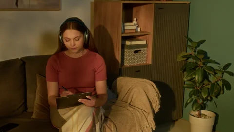 Pensive Teen Writing Script Stock Footage 310396046