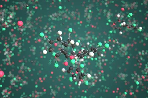 Pentabromodiphenyl ether molecule made with balls, conceptual molecular model Stock Illustration