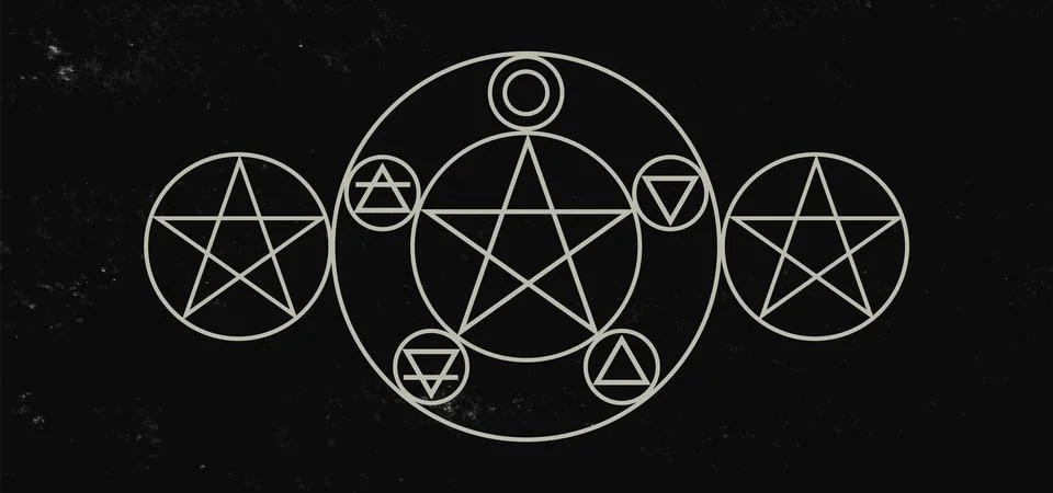 Pentacles isolated on dark background Stock Illustration