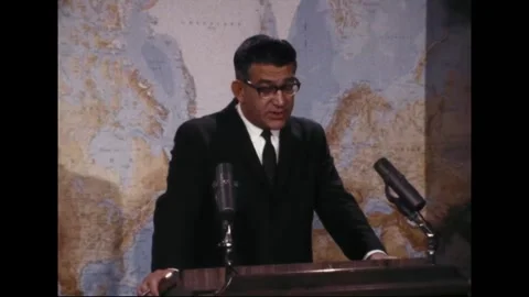 PENTAGON - 1969: EC-121 shootdown briefing — Hands rest across the lectern top Video stock 342569090