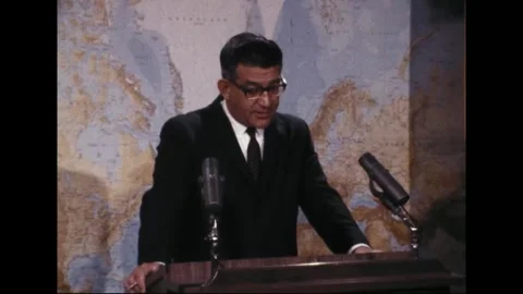 PENTAGON - 1969: EC-121 shootdown briefing — Upright mic before map Stock-Footage 342569092