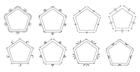 Pentagon decor glyph frame border text vector set Stock-Illustration