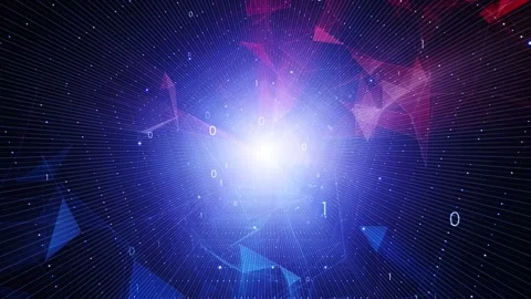 Pentagon digital tunnel with binary code loop motion background Stock Footage 340590069