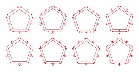 Pentagon frame red border text heart vector set Stock Illustration