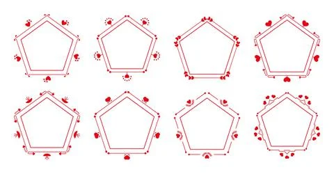 Pentagon frame thin line border heart vector set Stock Illustration