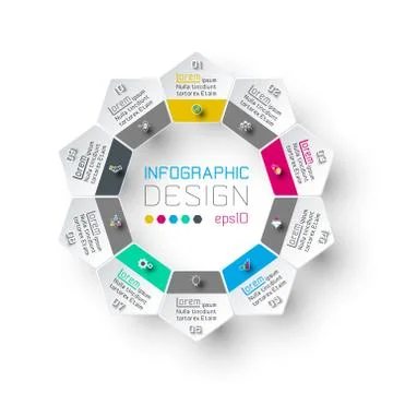 Pentagon inforgraphics on vector graphic art. Illustrazione stock