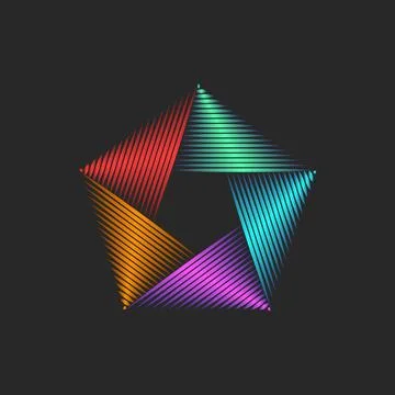 Pentagon logo abstract geometric vortex from glowing colorful stripes formi.. Stock Illustration