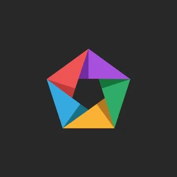 Pentagon logo multicolored intersecting panels symbolizing teamwork, communic Stock Illustration