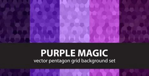 Pentagon pattern set "Purple Magic". Vector seamless geometric backgrounds Stock Illustration