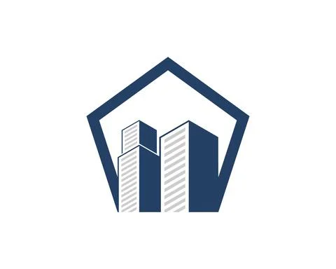 Pentagon shape with city building inside Ilustración de archivo