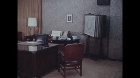 PENTAGON, UNITED STATES - 1970: Empty command centre office bays Stock Footage 341850887