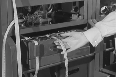 Pentagon worker using Teletype in Pentagon Building Washington, D.C. 1950s  4 Stock Footage 237299106