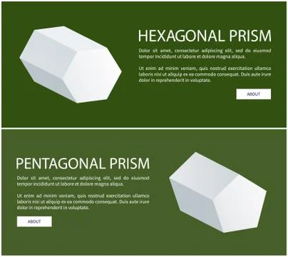 Pentagonal and Hexagonal Prisms on Web Posters Set Stock Illustration