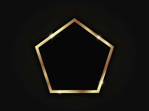 Pentagonal golden sparkling frame isolated on a black background. Stock Illustration