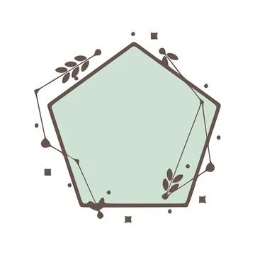 Pentagonal nature geometric frames with leaves made from lines and dots in ha Stock Illustration