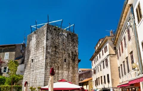 Pentagonal Tower in the old town of Porec, Croatia Stock Photos