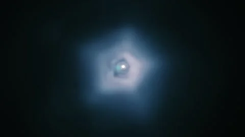 Pentagonal tunnel formed by bright light and waves of smoke extends in distance Stock Footage 313227217