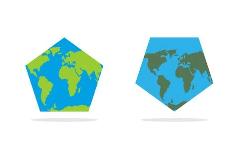 Pentagonal world map. World Land and oceans on an unusual form geographical A 스톡 일러스트