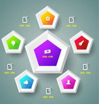 Pentagons with icons template Stock Illustration