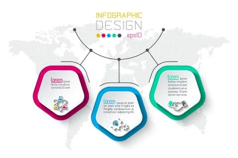 Pentagons label infographic with 3 steps.. Stock Illustration