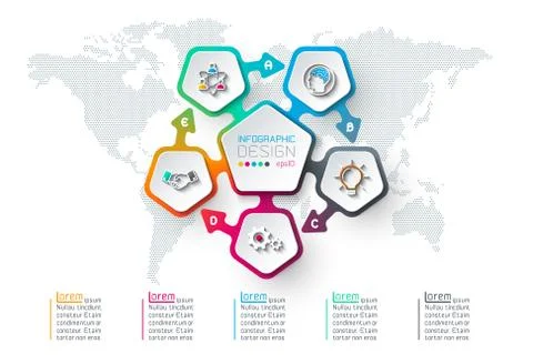 Pentagons label infographic with 5 steps. Stock Illustration