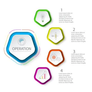 Pentagons label infographic with 5 steps. Illustrazione stock