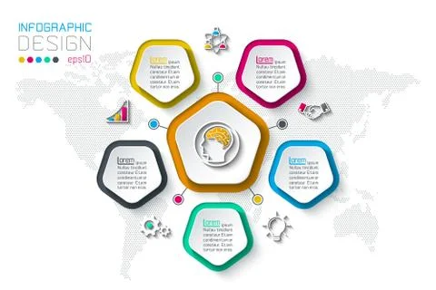 Pentagons label infographic with 5 steps. Stock Illustration