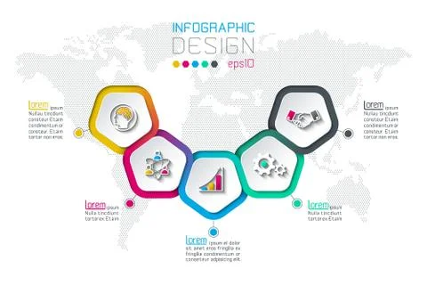 Pentagons label infographic with 5 steps. Stock Illustration