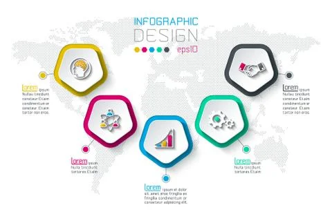 Pentagons label infographic with 5 steps. Stock Illustration