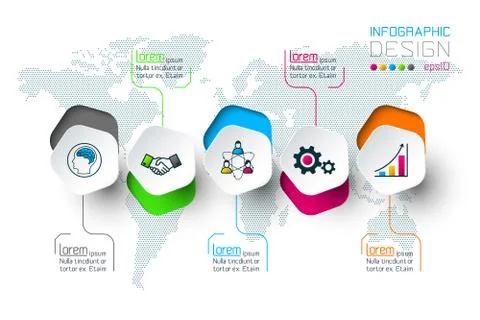 Pentagons label infographic with 5 steps. Stock Illustration