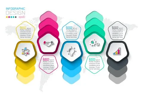 Pentagons label infographic with 5 steps. Stock Illustration