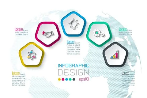 Pentagons label infographic with 5 steps. Stock Illustration