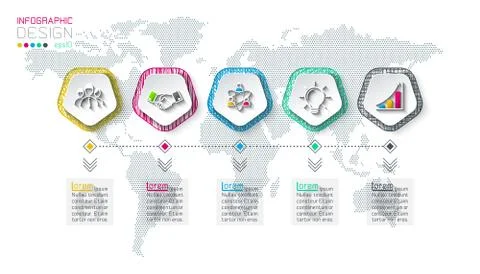 Pentagons label infographic with 5 steps. Illustrazione stock