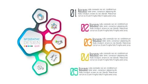 Pentagons label infographic with 5 steps. Stock Illustration