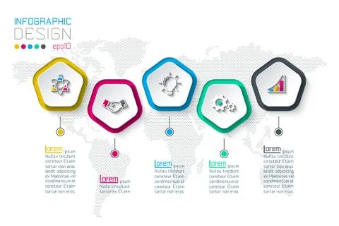 Pentagons label infographic with 5 steps. Stock Illustration