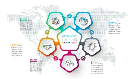 Pentagons label infographic with 5 steps. Stock Illustration