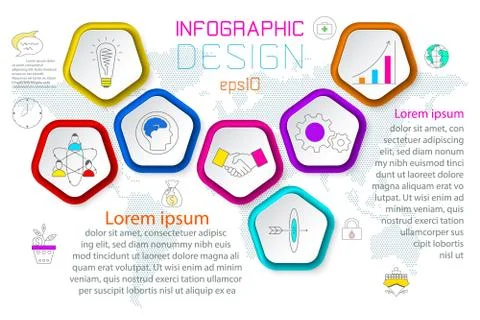 Pentagons label infographic with 6 steps. Stock Illustration
