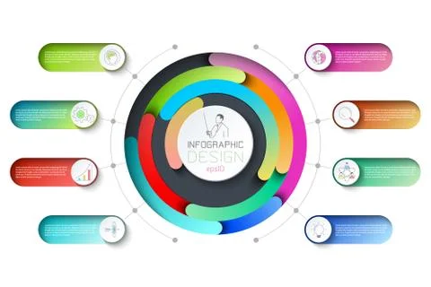 Pentagons label infographic with 8 steps. Stock Illustration