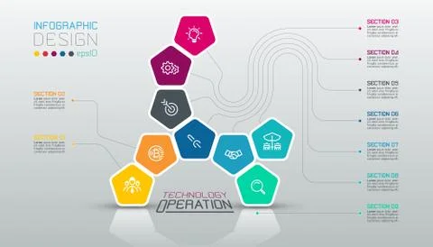 Pentagons label infographic on vector art. Stock Illustration