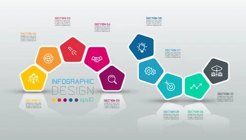 Pentagons label infographic on vector art. Stock Illustration