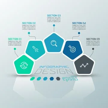 Pentagons label infographic on vector art. Stock Illustration